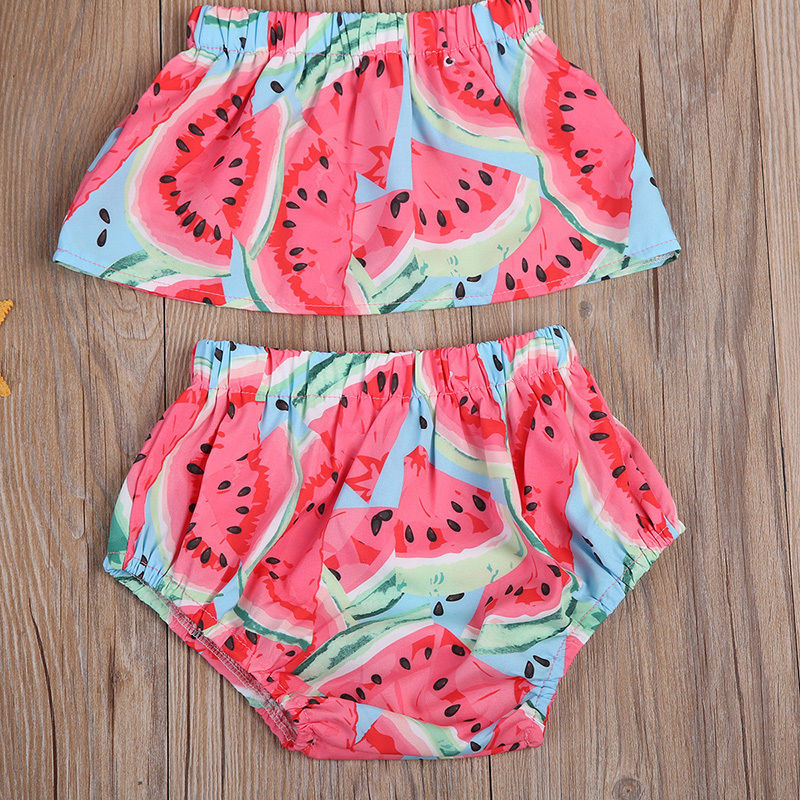 New Style Baby Girls Clothes Sets Summer Sweet Watermelon Toddler Baby Girls Outfit Set Tops Shorts Headband Clothes - ebowsos