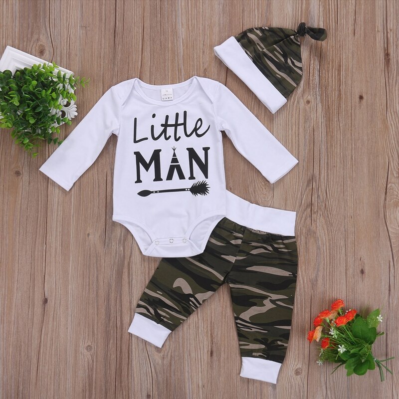 New Style Camouflage Baby Boys Clothes Sets Newborn Toddler Baby Cotton Tops Romper Pants Outfits Set Clothes - ebowsos