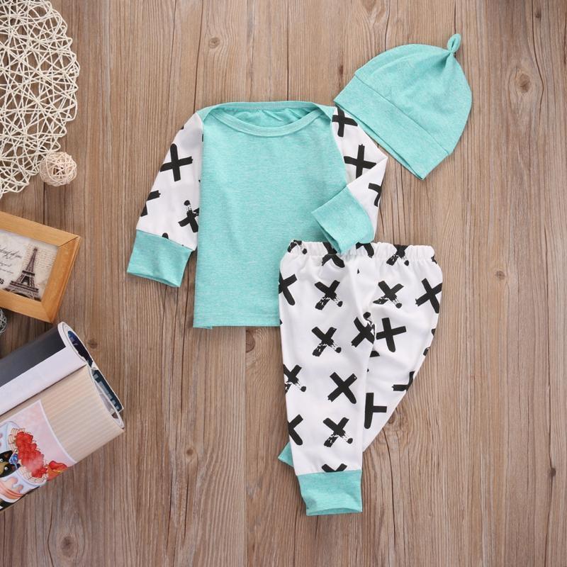 New Style Children Clothing Newborn Baby Girl Boy Long Sleeve Cotton Tops T-shirt Pants Hat Home Outfits Set Clothes - ebowsos