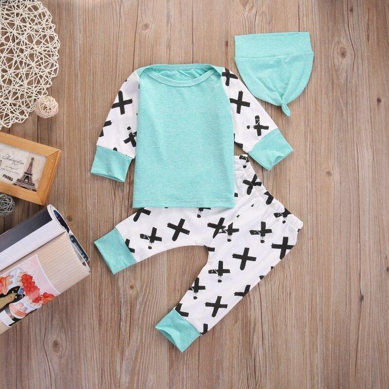 New Style Children Clothing Newborn Baby Girl Boy Long Sleeve Cotton Tops T-shirt Pants Hat Home Outfits Set Clothes - ebowsos