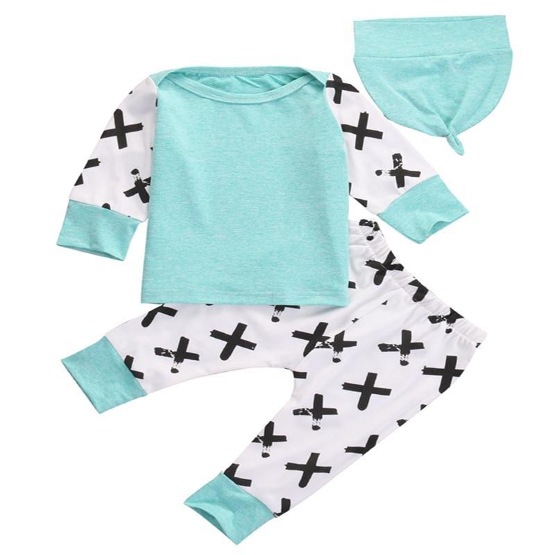 New Style Children Clothing Newborn Baby Girl Boy Long Sleeve Cotton Tops T-shirt Pants Hat Home Outfits Set Clothes - ebowsos