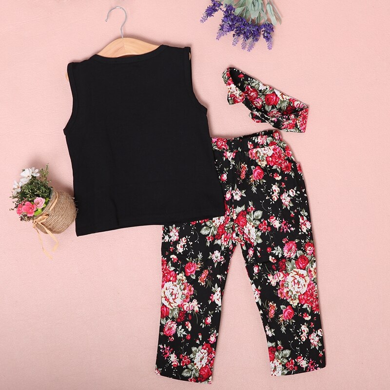 New Style Floral Baby Girls Suit Floral Kids Girl Outfits Tops Pants Headband Clothes Set 1-8Y  Baby Girls Clothes Sets - ebowsos