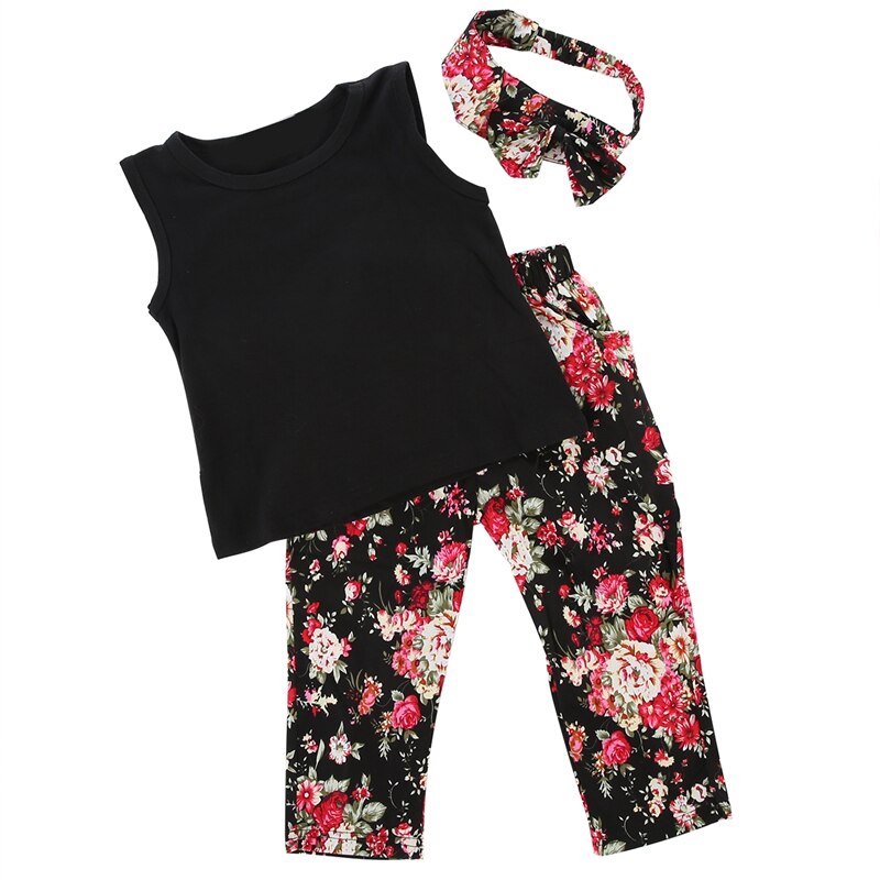 New Style Floral Baby Girls Suit Floral Kids Girl Outfits Tops Pants Headband Clothes Set 1-8Y  Baby Girls Clothes Sets - ebowsos