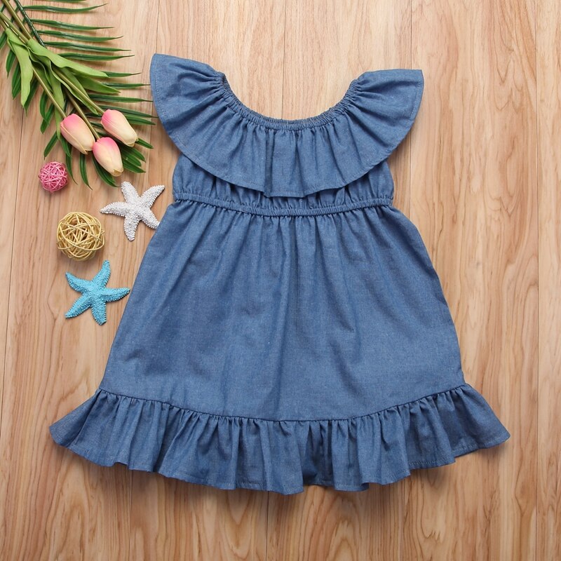 New Style Girls Denim A-line Dress Kids Baby Girls Princess Dress Pageant Party Holiday Denim Clothes - ebowsos