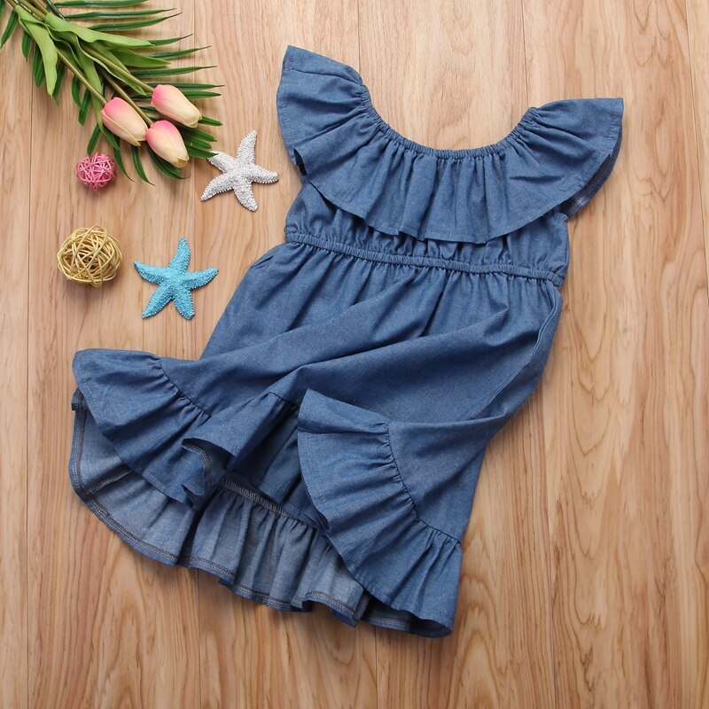 New Style Girls Denim A-line Dress Kids Baby Girls Princess Dress Pageant Party Holiday Denim Clothes - ebowsos