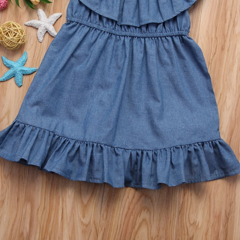 New Style Girls Denim A-line Dress Kids Baby Girls Princess Dress Pageant Party Holiday Denim Clothes - ebowsos