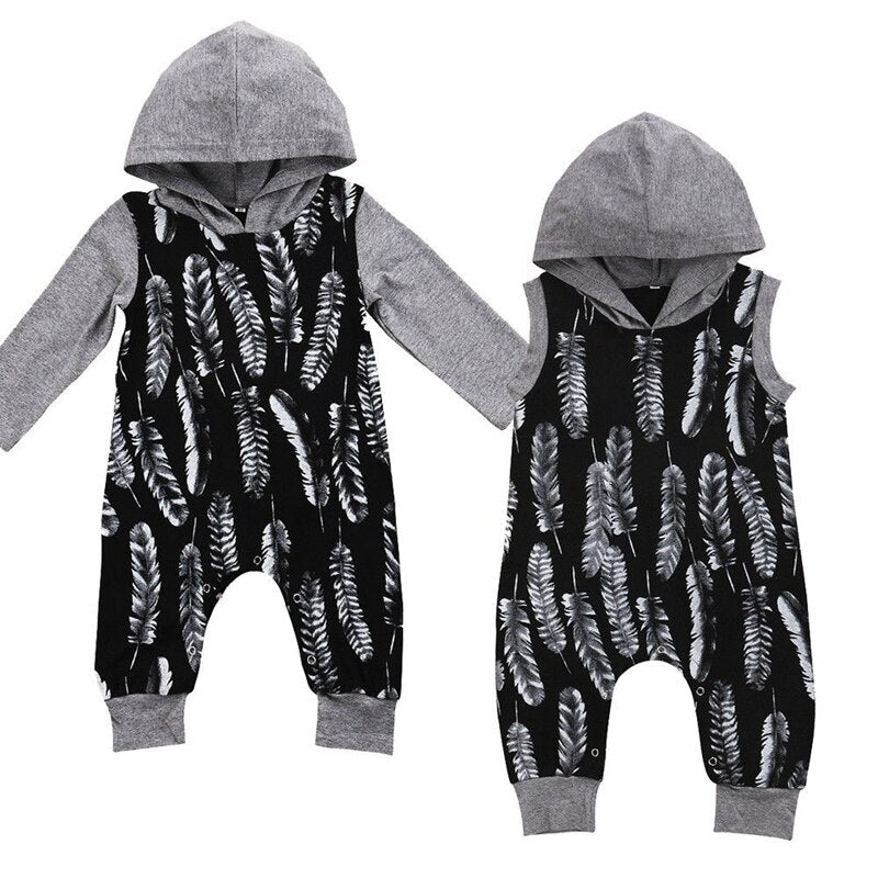 New Style Newborn Baby Clothing Toddler Baby Boys Feather Hooded Romper Jumpsuit Playsuit Outfit Clothes - ebowsos