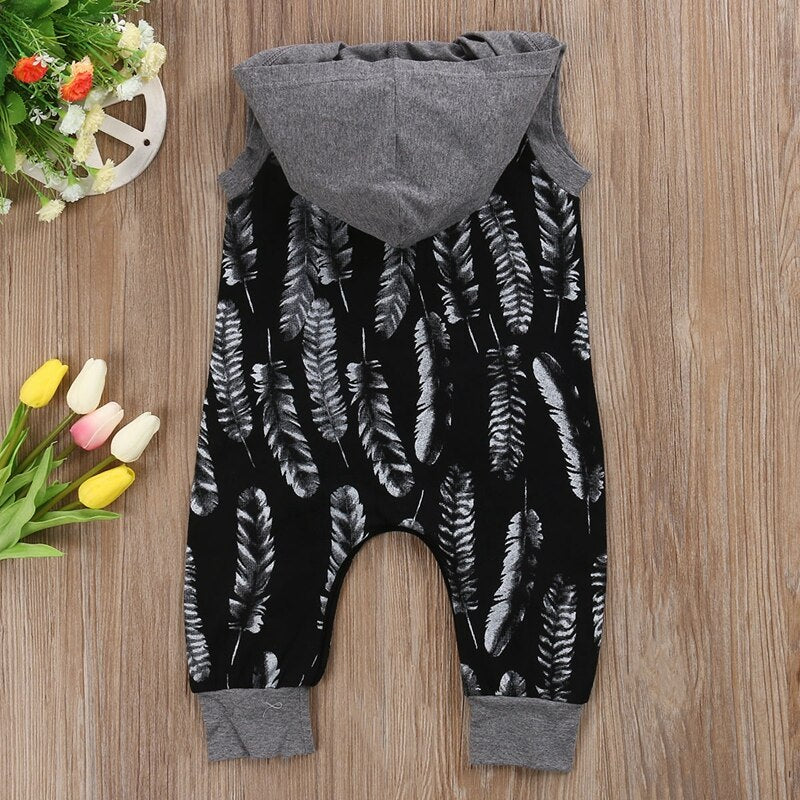 New Style Newborn Baby Clothing Toddler Baby Boys Feather Hooded Romper Jumpsuit Playsuit Outfit Clothes - ebowsos