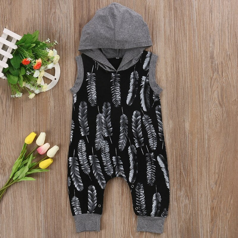 New Style Newborn Baby Clothing Toddler Baby Boys Feather Hooded Romper Jumpsuit Playsuit Outfit Clothes - ebowsos