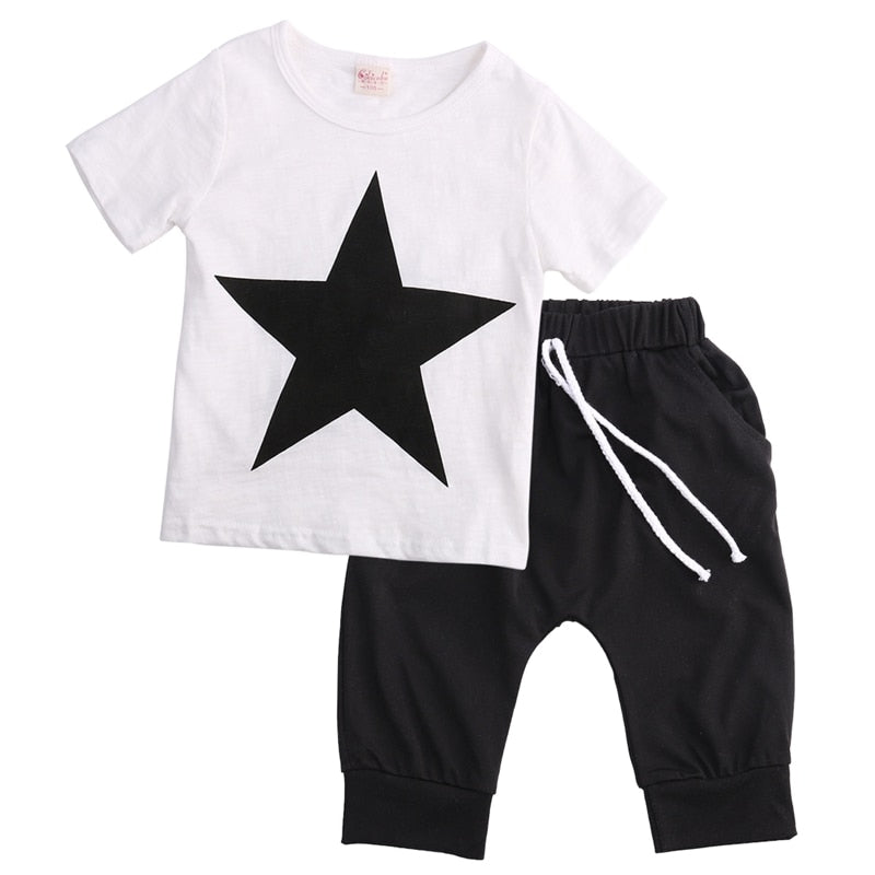 New Style Summer Children Clothing Star Toddler Kids Boys Star T-shirt Tops Harem Pants Outfits 2PCS Set Clothes - ebowsos