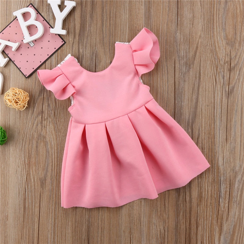 New Toddler Infant Kids Baby Girl Lace Princess Dress Bow Ruffled Backless Sundress Cute Children Summer Dress 3M-3T - ebowsos