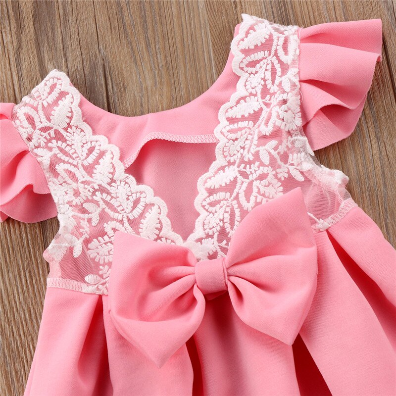 New Toddler Infant Kids Baby Girl Lace Princess Dress Bow Ruffled Backless Sundress Cute Children Summer Dress 3M-3T - ebowsos