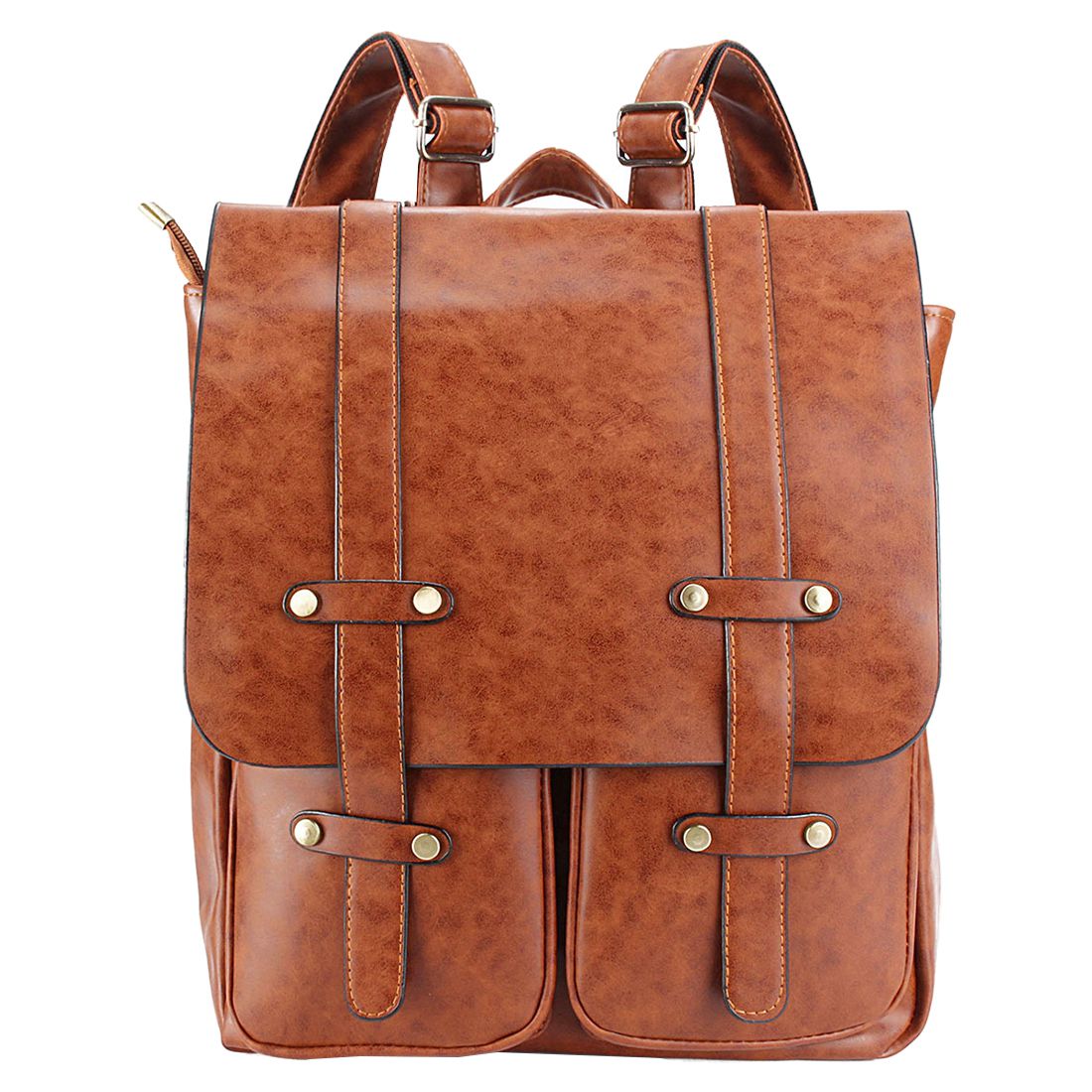 New Trendy British retro shoulder bag Vintage Backpack Satchel PU Leather Backpack Woman Bag Color: Light Brown - ebowsos