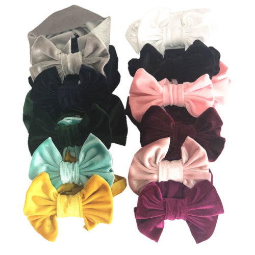 New Velvet Bow Baby Girl Headband Newborn Toddler Hairband 6cm Soft Elastic + Lot - ebowsos