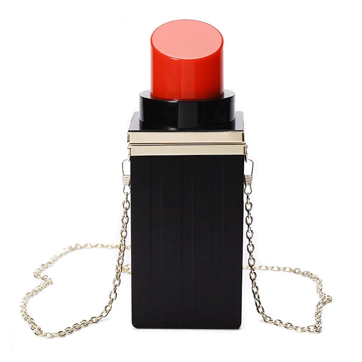 New Women Acrylic Black+red Lipstick Shape Evening Bags Purses Clutch Vintage Banquet Handbag - ebowsos