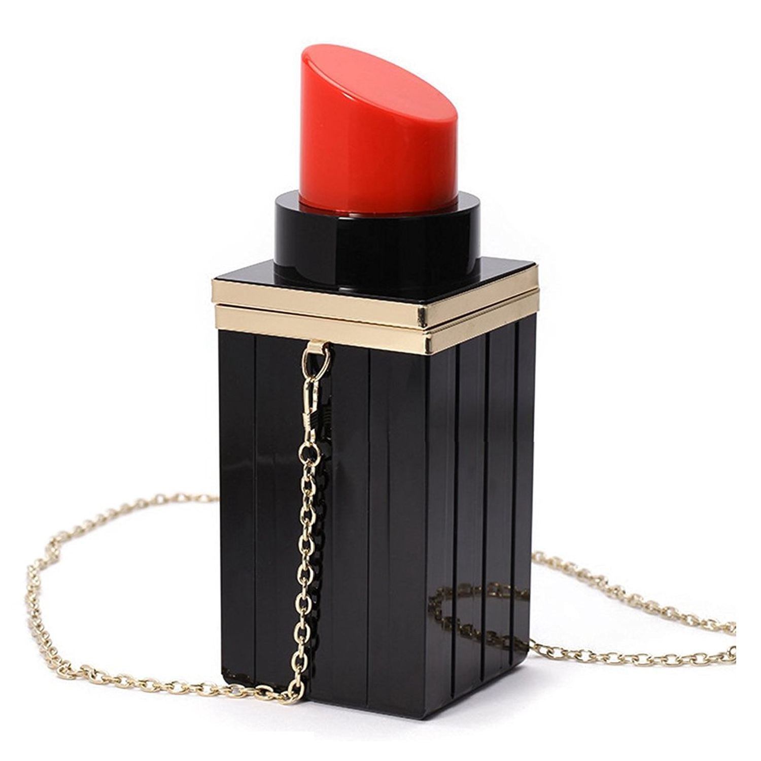 New Women Acrylic Black+red Lipstick Shape Evening Bags Purses Clutch Vintage Banquet Handbag - ebowsos
