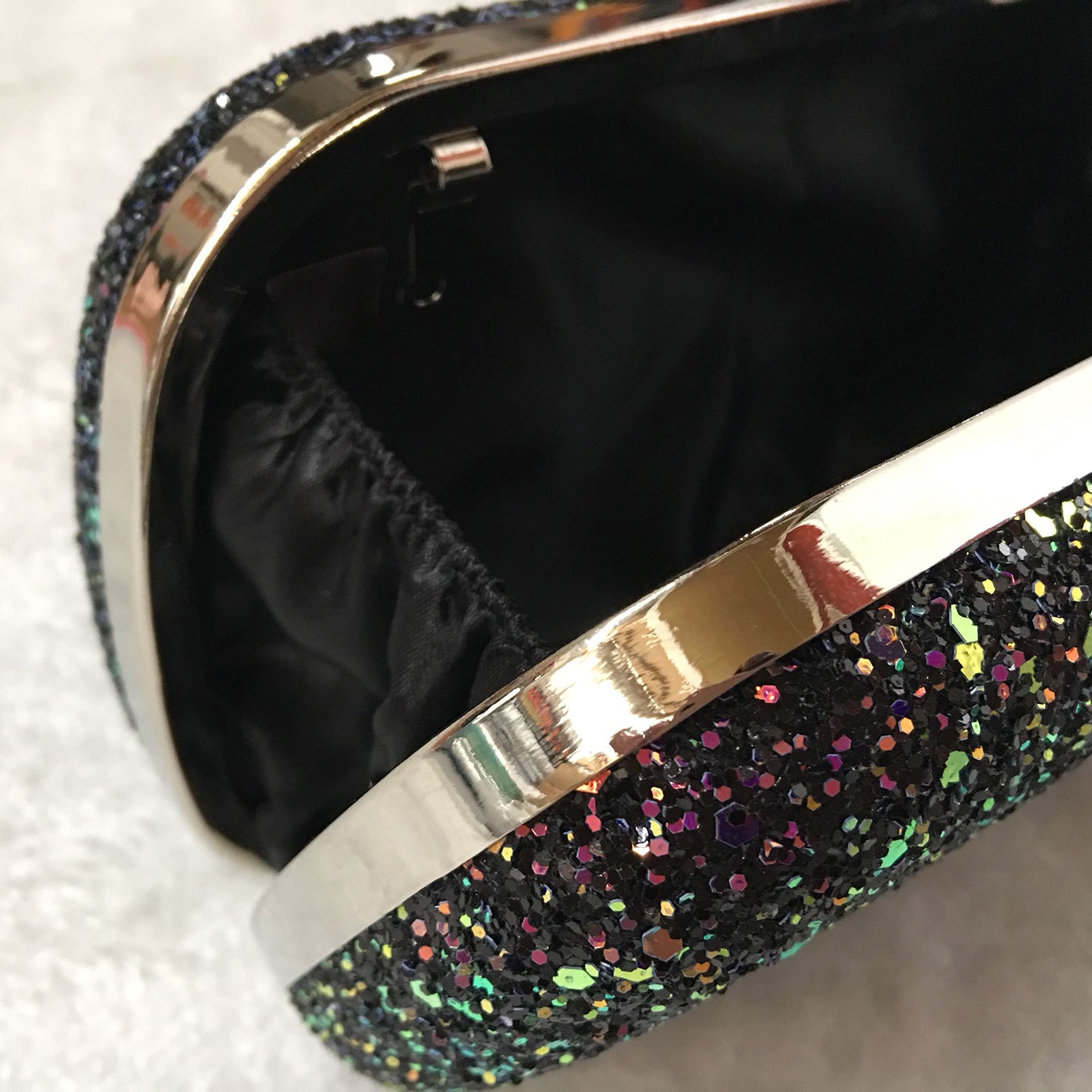 New Women Elegant Glitter Lock Clasp Purse Chain Handbag Evening Wedding Prom Banquet Party Handbag Shoulder Bag(Black) - ebowsos