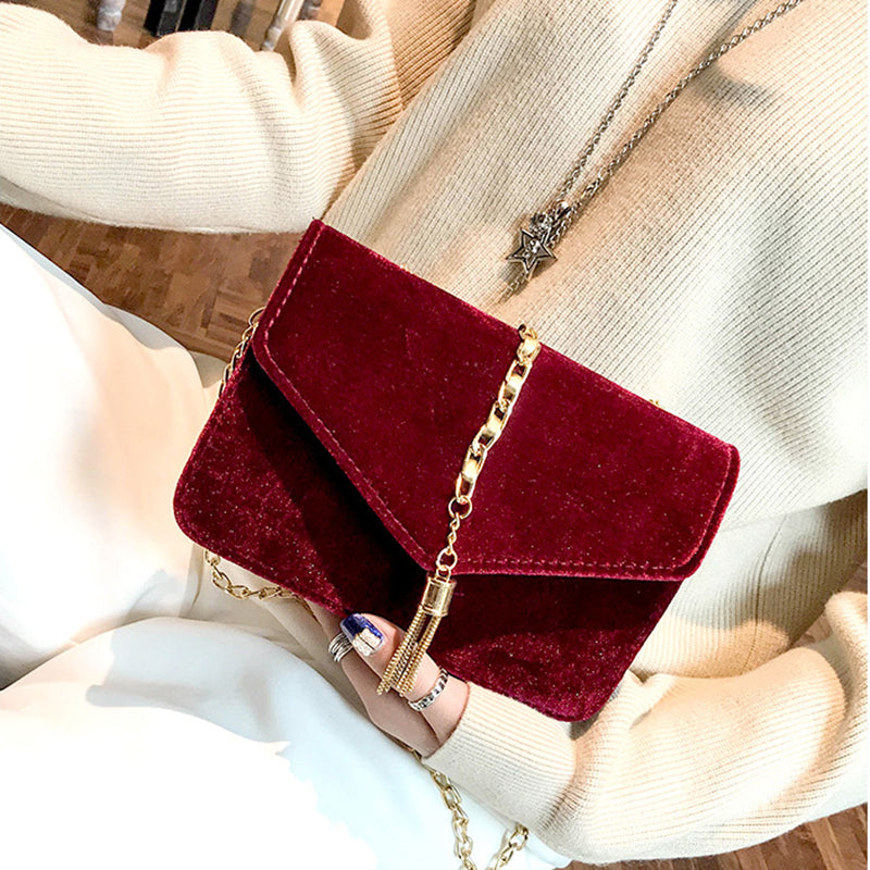 New Women Flap Clutch Evening Handbag Purse Tassel Envelope Chains Ladies bags - ebowsos