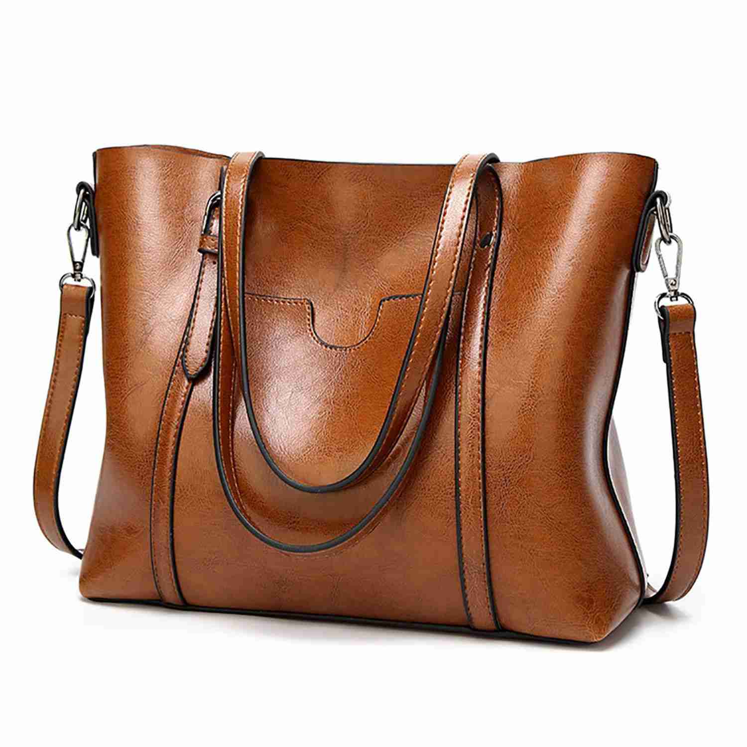 New Women Handbags Tote Shoulder Bags for Women Large PU Leather Top Handle Satchel Messenger Bag Handbag Brown - ebowsos