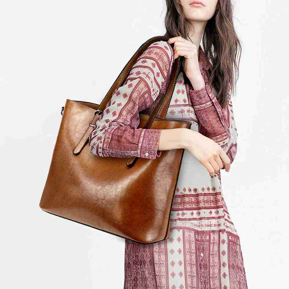 New Women Handbags Tote Shoulder Bags for Women Large PU Leather Top Handle Satchel Messenger Bag Handbag Brown - ebowsos