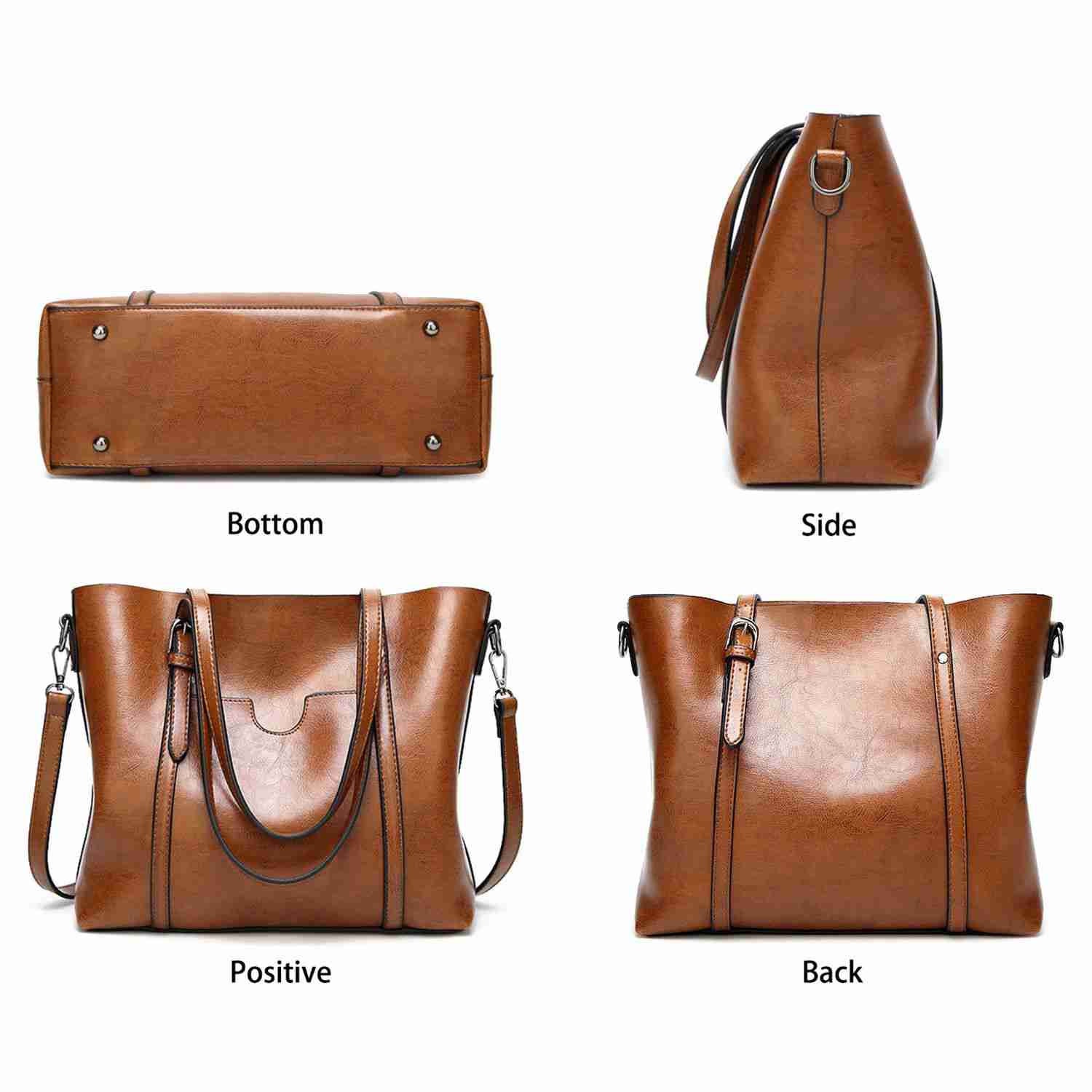 New Women Handbags Tote Shoulder Bags for Women Large PU Leather Top Handle Satchel Messenger Bag Handbag Brown - ebowsos