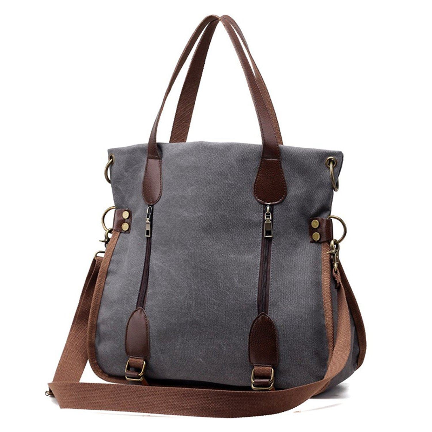 New Women's Canvas Tote Bag Top Handle Bags Crossbody Messenger Bag Shoulder Handbag(Grey) - ebowsos