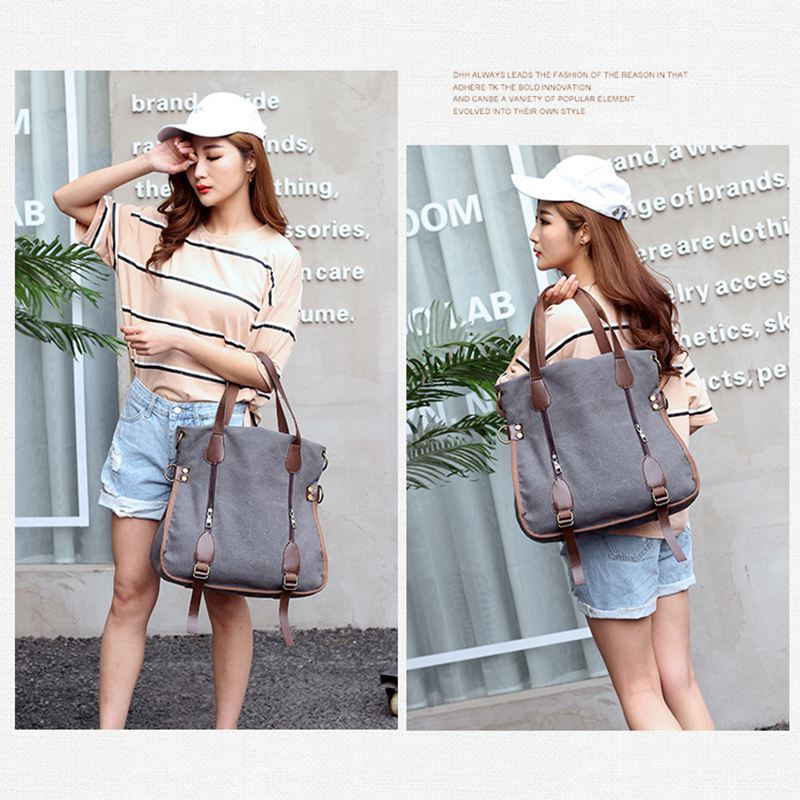 New Women's Canvas Tote Bag Top Handle Bags Crossbody Messenger Bag Shoulder Handbag(Grey) - ebowsos