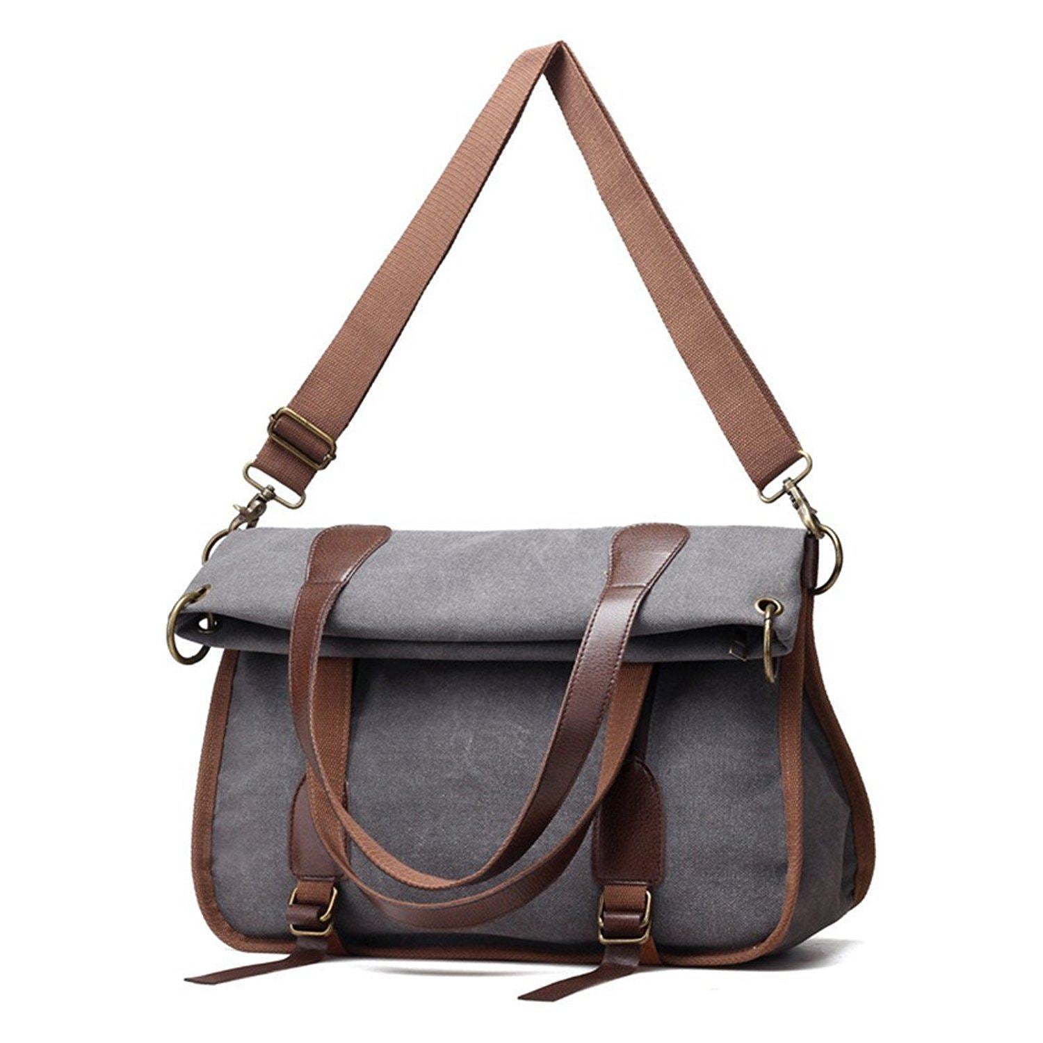 New Women's Canvas Tote Bag Top Handle Bags Crossbody Messenger Bag Shoulder Handbag(Grey) - ebowsos