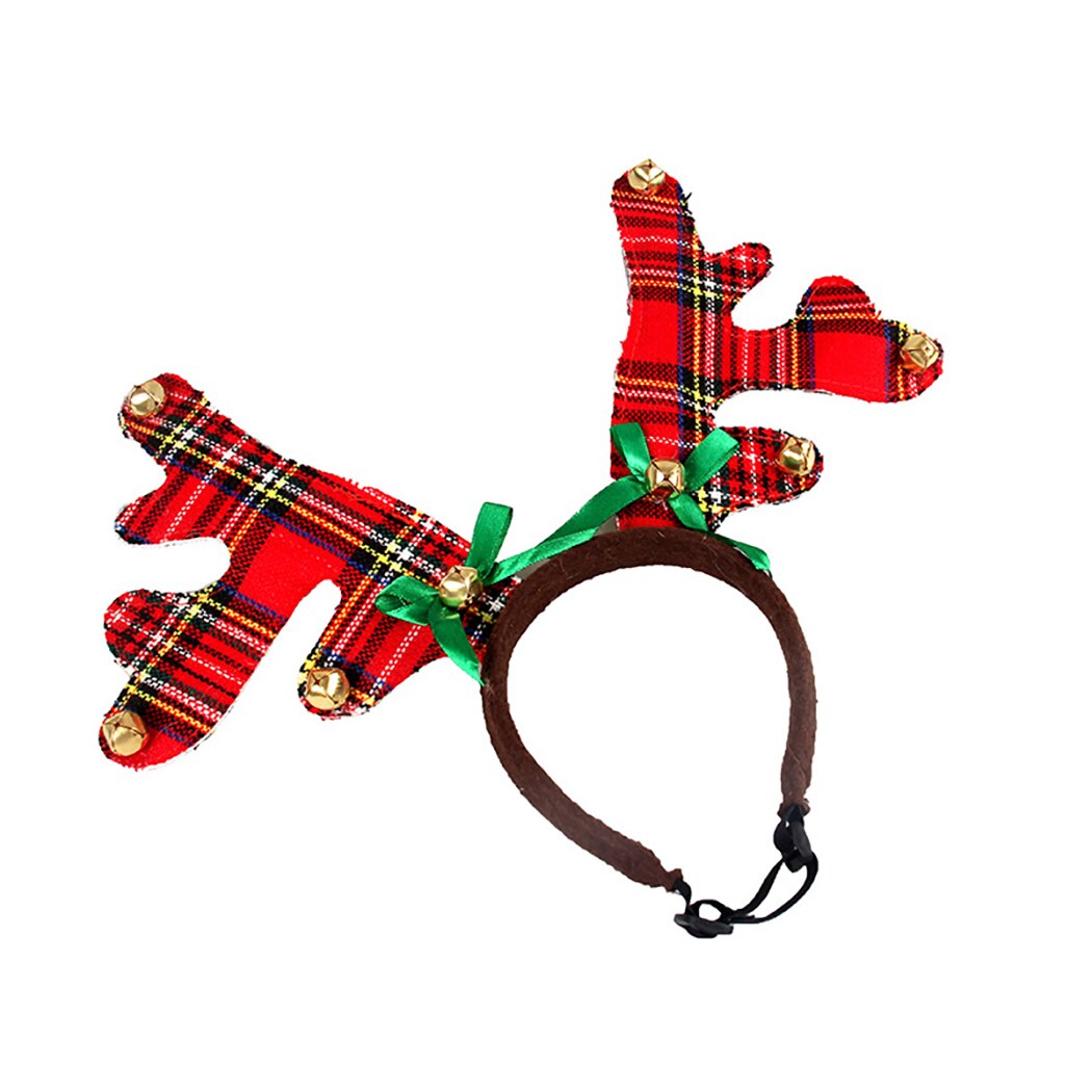 New Year Christmas Pet Headband Plaid Bell Deer Horn Hat Costume Dog Puppy Cat Cosplay Party Headwear Caps Hat For Dog Cats-ebowsos