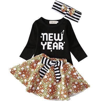 New Year Sweet Baby Girls Clothing Sets Dress Kids Autumn Cotton T-shirt Tutu Dress 3PCS Outfits Set - ebowsos