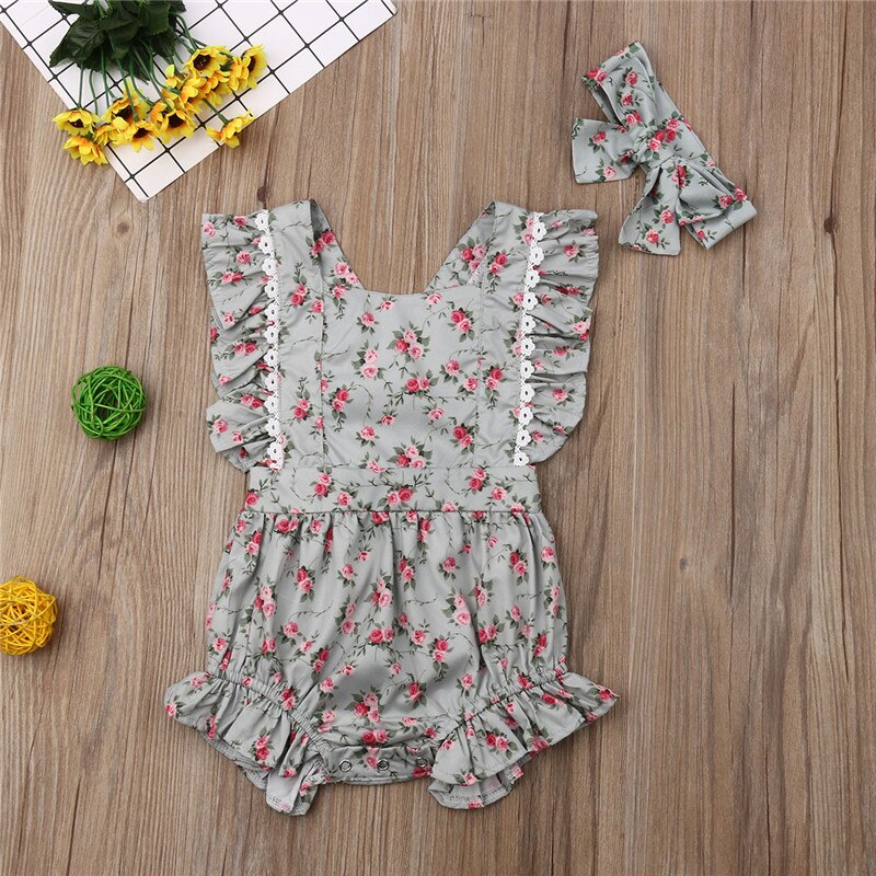 Newboen Kids Baby Girl Clothes Sister Matching Floral Romper Dress Outfit Set[Big Sister's Dress - ebowsos