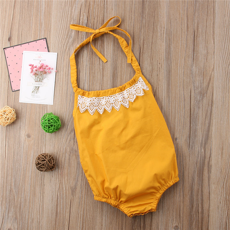 Newborn New Toddler Infant Baby Girl Lace Strap Sleeveless Backless Romper Jumpsuit Outfits 0-2T - ebowsos