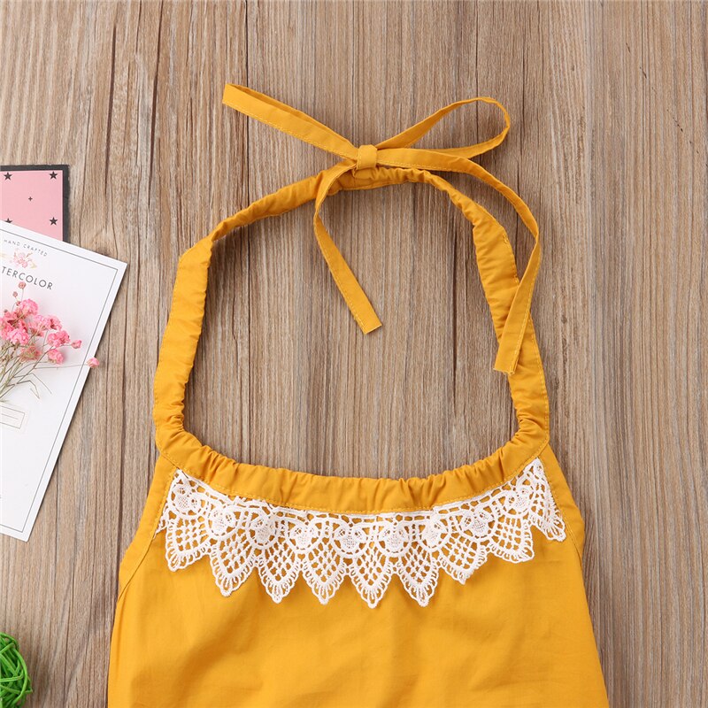 Newborn New Toddler Infant Baby Girl Lace Strap Sleeveless Backless Romper Jumpsuit Outfits 0-2T - ebowsos