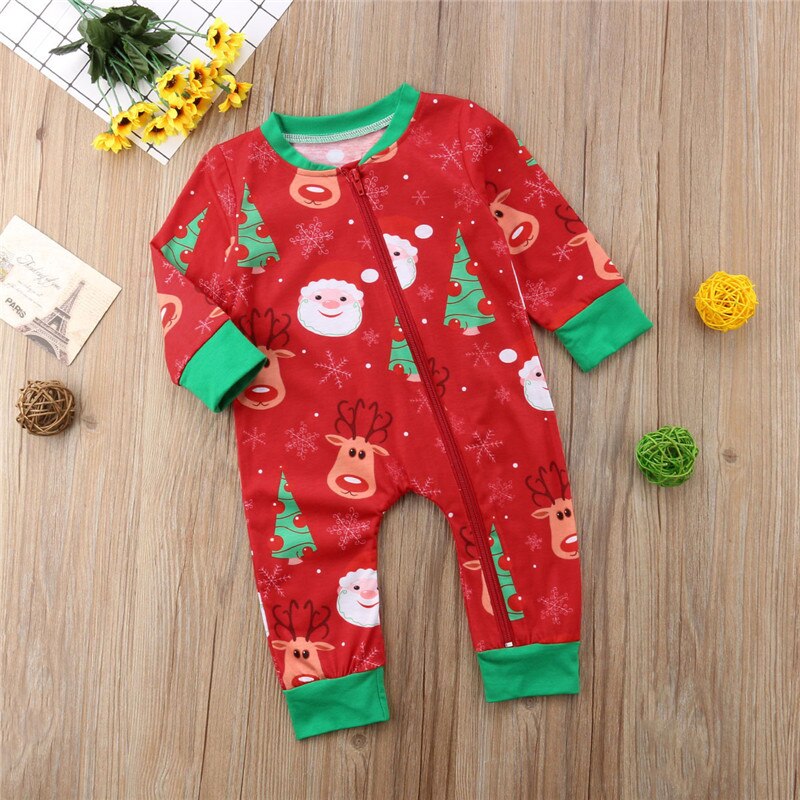 Newborn Xmas Baby Boys Girls Long Sleeve Romper Pants Outfits Set Pajamas Autumn Cotton Clothes - ebowsos