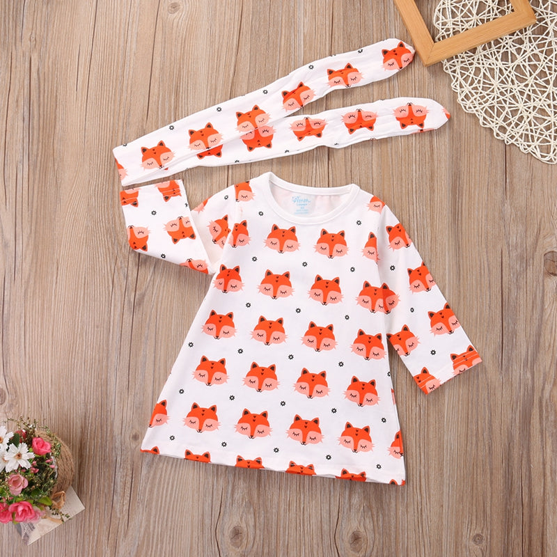 Newborn A-line Girl Dresses Baby Girl Long Sleeve Baby Pirncess Dress Headband Clothes Outfits - ebowsos