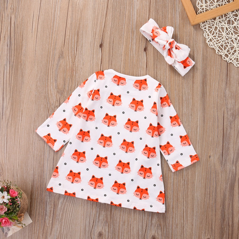 Newborn A-line Girl Dresses Baby Girl Long Sleeve Baby Pirncess Dress Headband Clothes Outfits - ebowsos