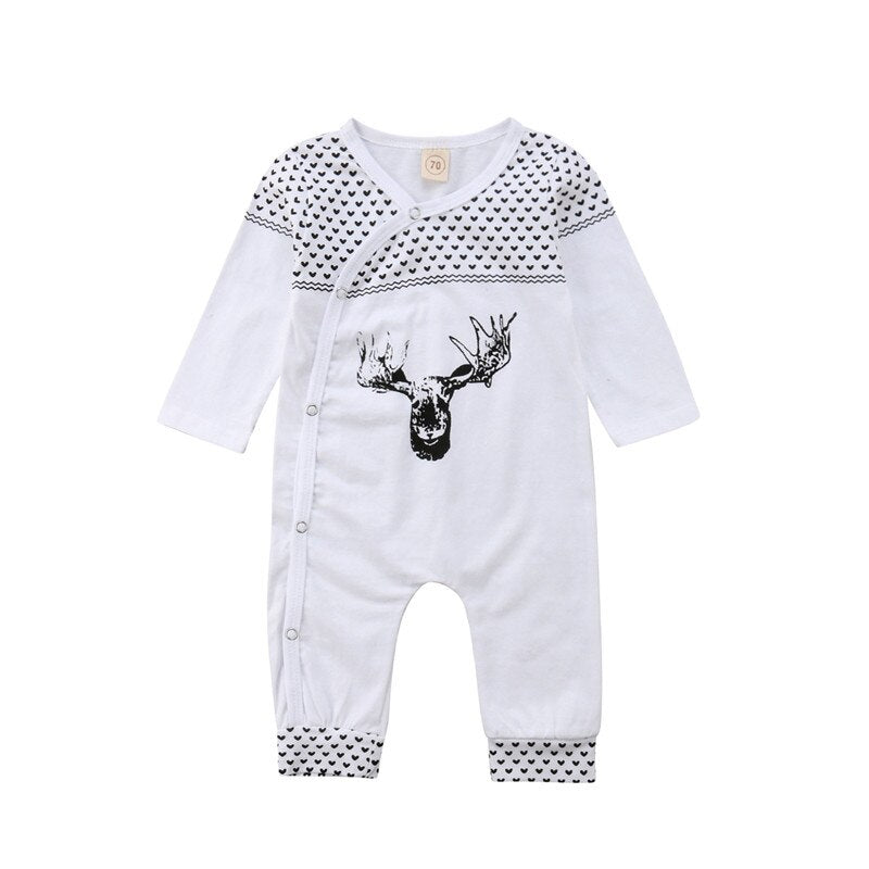 Newborn Baby Body Cotton Deer Cartoon Rompers Girl Boys Long Sleeve Jumpsuit Clothing Outfits 0-24M - ebowsos