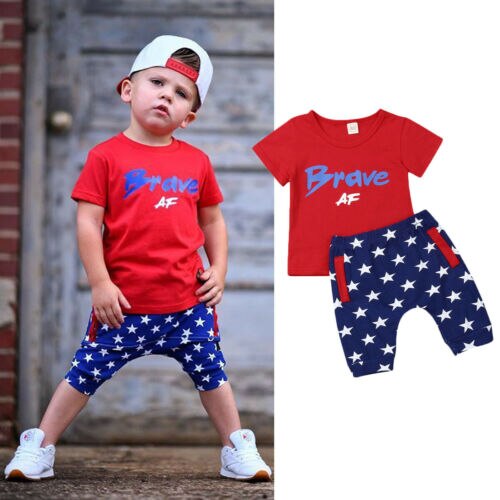 Newborn Baby Boy Clothes Set Short Sleeve Summer Cotton Casual Red T-shirt Top Star Shorts Outfit Costume 2PCs - ebowsos