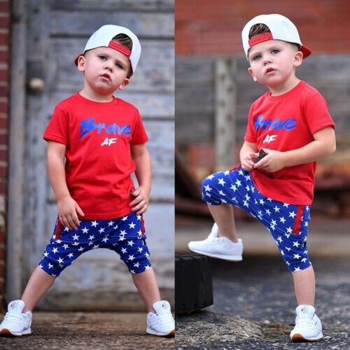 Newborn Baby Boy Clothes Set Short Sleeve Summer Cotton Casual Red T-shirt Top Star Shorts Outfit Costume 2PCs - ebowsos