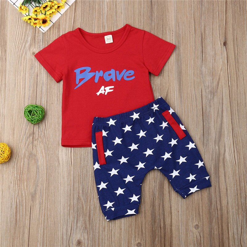 Newborn Baby Boy Clothes Set Short Sleeve Summer Cotton Casual Red T-shirt Top Star Shorts Outfit Costume 2PCs - ebowsos