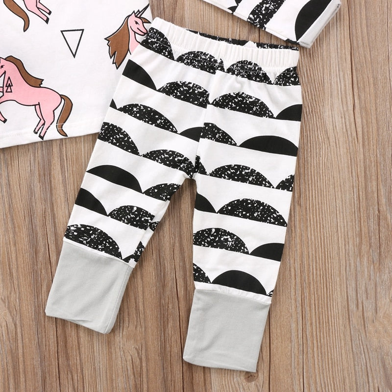 Newborn Baby Boy Girl Clothes Sets Cute Horse Tops +Long Pants Hat Outfits 3PCS Set Clothes 0-24M - ebowsos