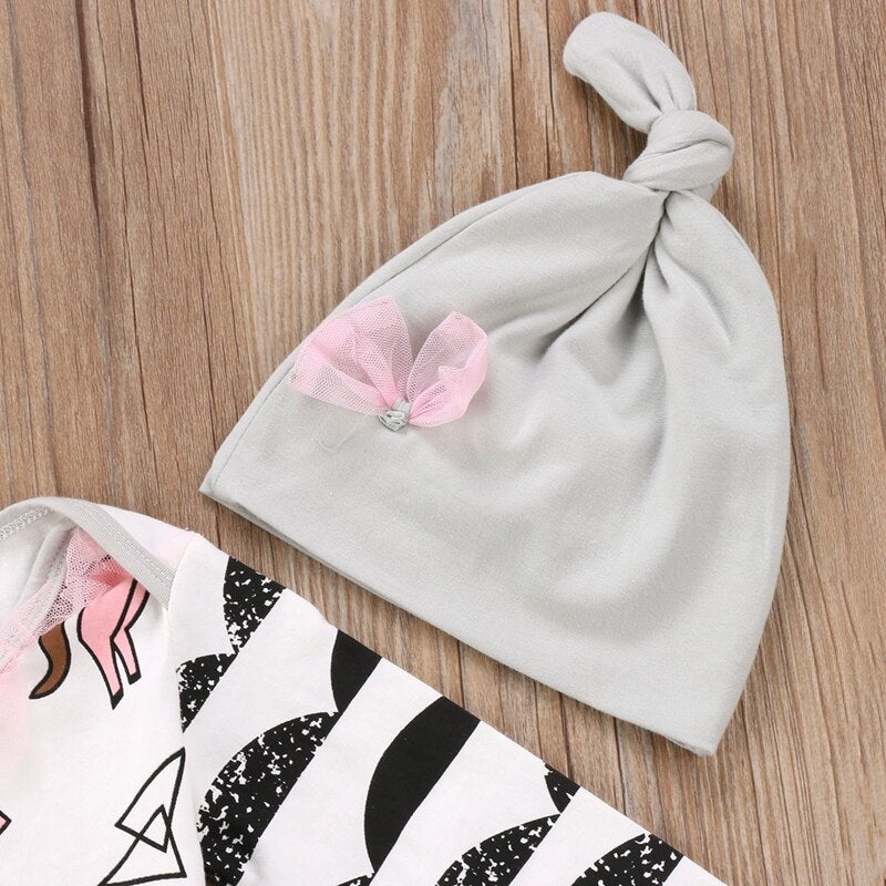 Newborn Baby Boy Girl Clothes Sets Cute Horse Tops +Long Pants Hat Outfits 3PCS Set Clothes 0-24M - ebowsos