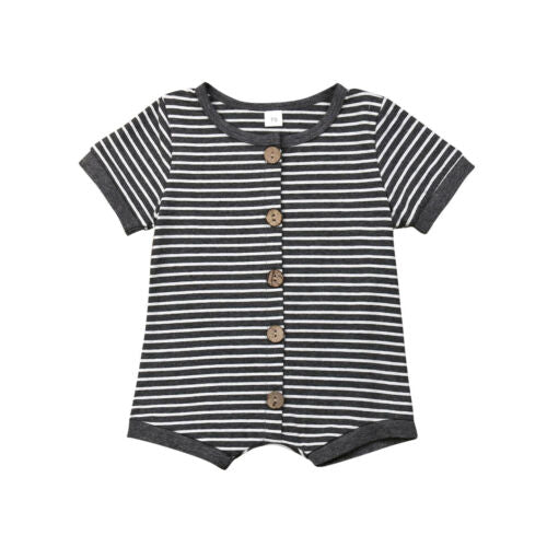 Newborn Baby Boy Girl Clothes Stripe Romper Short Sleeve Jumpsuit Playsuit Sunsuit Playsuit Outfits - ebowsos