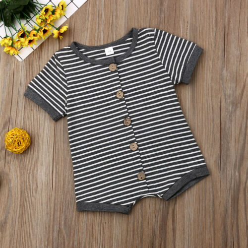 Newborn Baby Boy Girl Clothes Stripe Romper Short Sleeve Jumpsuit Playsuit Sunsuit Playsuit Outfits - ebowsos