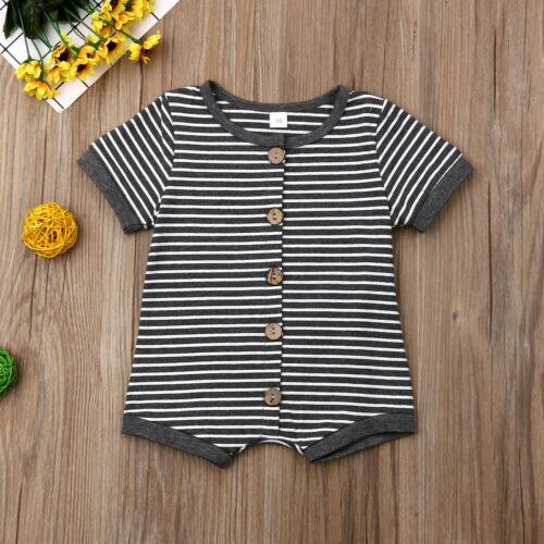 Newborn Baby Boy Girl Clothes Stripe Romper Short Sleeve Jumpsuit Playsuit Sunsuit Playsuit Outfits - ebowsos