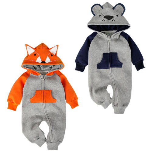 Newborn Baby Boy Girl Cos Clothing Cartoon Hooded Romper Jumpsuit Playsuit Autumn Cotton Warm Clothes 0-18M - ebowsos