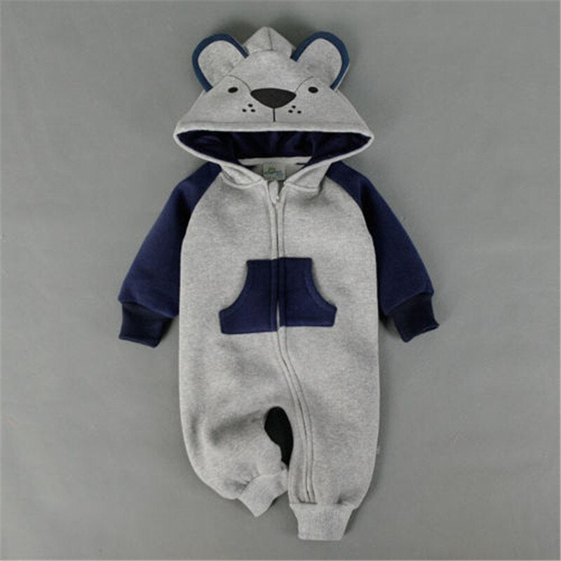 Newborn Baby Boy Girl Cos Clothing Cartoon Hooded Romper Jumpsuit Playsuit Autumn Cotton Warm Clothes 0-18M - ebowsos