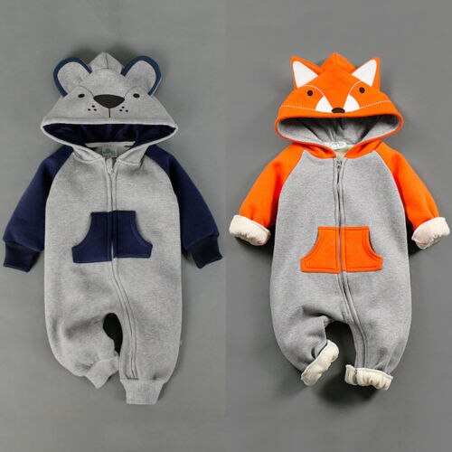 Newborn Baby Boy Girl Cos Clothing Cartoon Hooded Romper Jumpsuit Playsuit Autumn Cotton Warm Clothes 0-18M - ebowsos