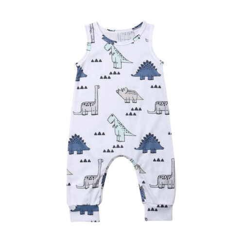 Newborn Baby Boy Girl Cotton Clothes Dinosaur Print Cartoon Romper Sleeveless Jumpsuit Summer Clothing - ebowsos