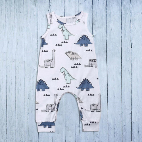 Newborn Baby Boy Girl Cotton Clothes Dinosaur Print Cartoon Romper Sleeveless Jumpsuit Summer Clothing - ebowsos